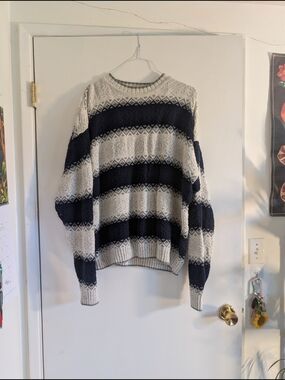 Striped Crewneck Sweater - Navy & Cream